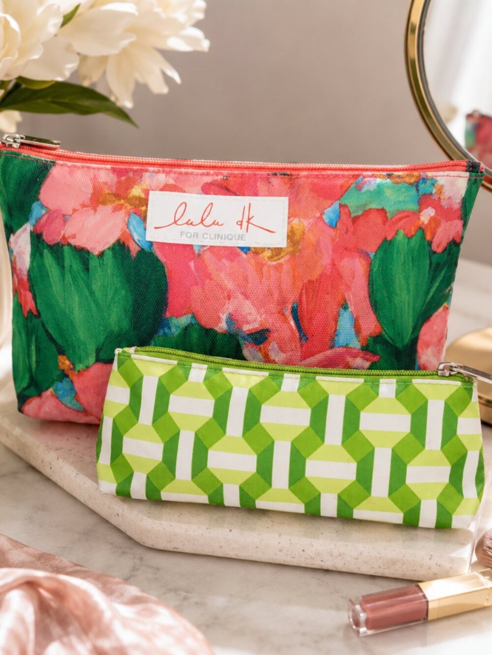 Clinique Lulu DK Pair of Cosmetic Makeup Travel Bags